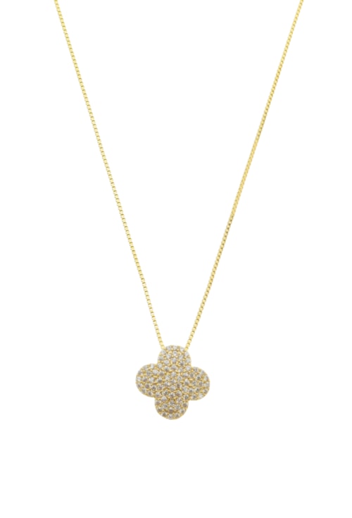 COLAR COM PINGENTE DE TREVO CRAVEJADO NO OURO CO701-O COLAR COM PINGENTE DE TREVO CRAVEJADO NO OURO CO701-O