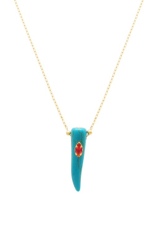 COLAR COM PINGENTE DENTE DE SABRE TURQUESA CO746-O COLAR COM PINGENTE DENTE DE SABRE TURQUESA CO746-O