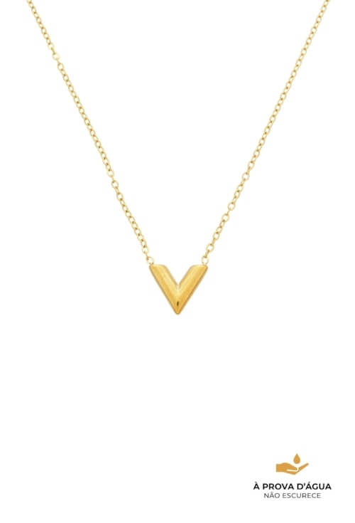 COLAR COM PINGENTE EM V EM AÇO INOX DOURADO CO849-AD