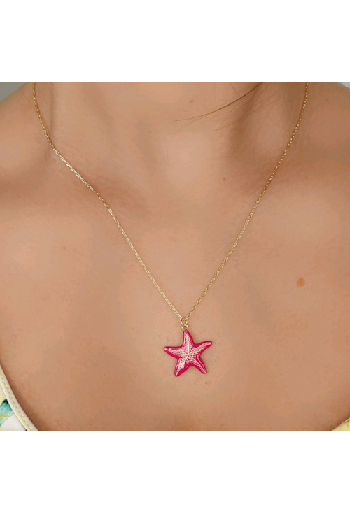 COLAR COM PINGENTE ESTRELA-DO-MAR PINK CO412-O