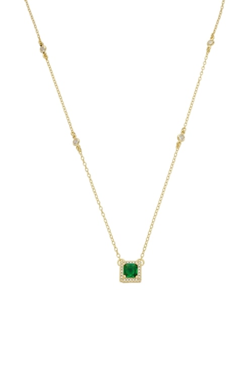 COLAR COM PINGENTE QUADRADO ESMERALDA CRAVEJADA CO803-O