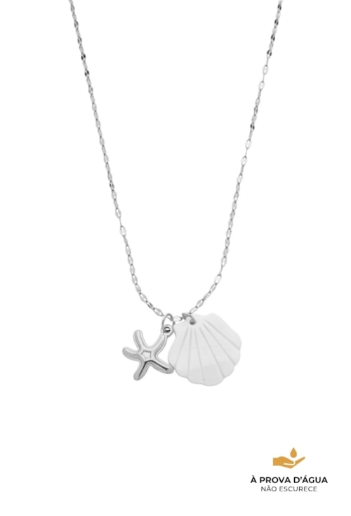 COLAR COM PINGENTES DE ESTRELA DO MAR E CONCHA BRANCA CO806-A