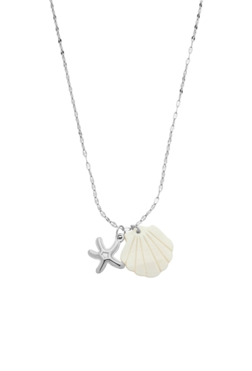 COLAR COM PINGENTES DE ESTRELA DO MAR E CONCHA BRANCA CO806-A