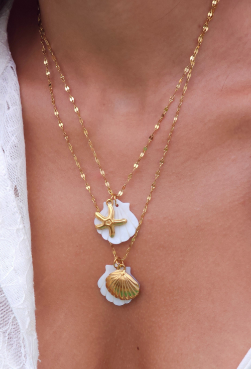 COLAR COM PINGENTES DE ESTRELA DO MAR E CONCHA BRANCA CO806-AD COLAR COM PINGENTES DE ESTRELA DO MAR E CONCHA BRANCA CO806-AD