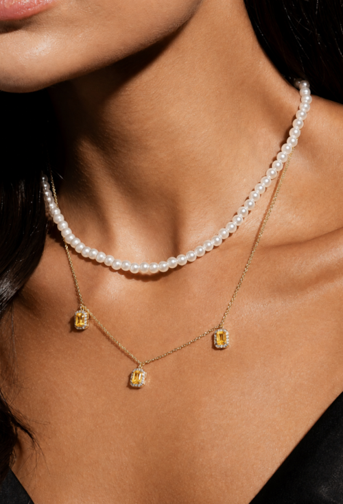 COLAR COM PINGENTES RETANGULARES CRAVEJADOS CITRINO BANHADO A OURO 18K CO910-O