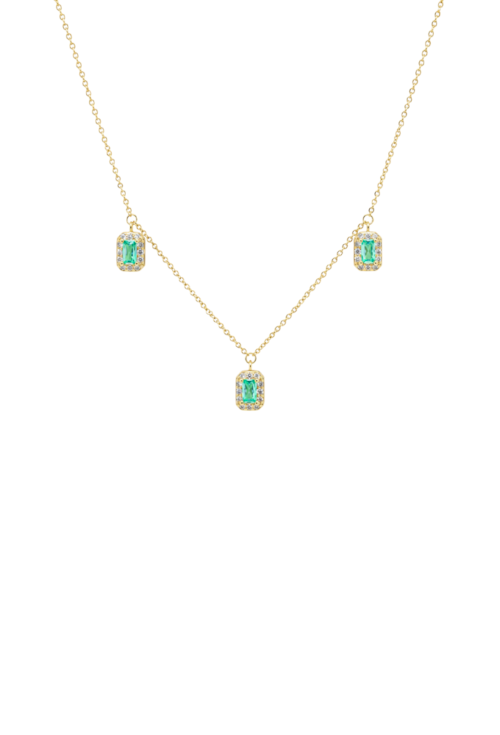 COLAR COM PINGENTES RETANGULARES CRAVEJADOS COM ZIRCÔNIA TURMALINA BANHADO A OURO 18K CO910-O