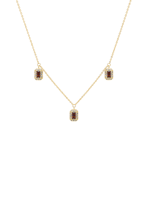 COLAR COM PINGENTES RETANGULARES CRAVEJADOS MARROM BANHADO A OURO 18K CO910-O
