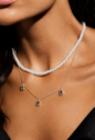 COLAR COM PINGENTES RETANGULARES CRAVEJADOS MARROM BANHADO A OURO 18K CO910-O