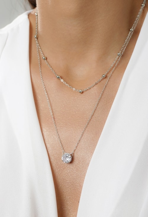 COLAR COM ZIRCÔNIA CRISTAL REDONDA RÓDIO CO280-R