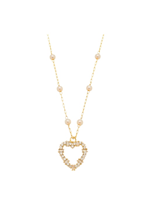 COLAR CORAÇÃO COM ZIRCÔNIAS CRISTAL E PÉROLAS CO368-O