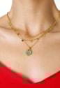 COLAR CORAÇÃO ESMALTADO MALAQUITA EM AÇO INOX DOURADO CO835-AD