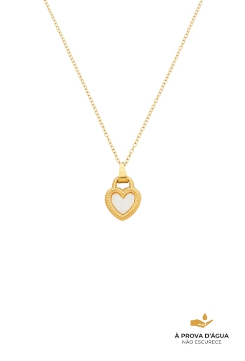 COLAR CORAÇÃO MADREPÉROLA EM AÇO INOX DOURADO CO835-AD