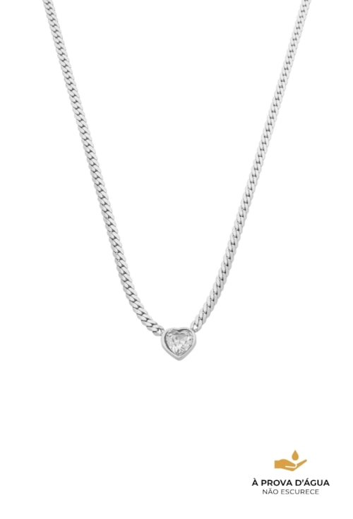 COLAR CORRENTE GRUMET COM PINGENTE DE CORAÇÃO CRAVEJADO CO807-A