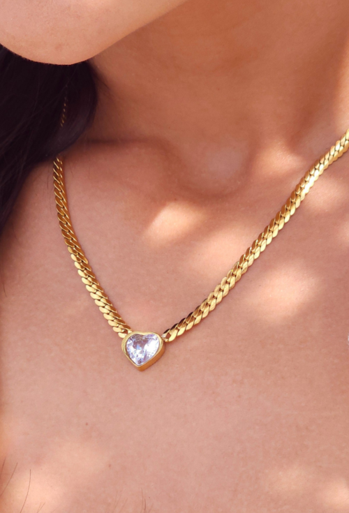 COLAR CORRENTE GRUMET COM PINGENTE DE CORAÇÃO CRAVEJADO CO807-AD