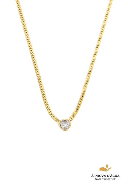 COLAR CORRENTE GRUMET COM PINGENTE DE CORAÇÃO CRAVEJADO CO807-AD