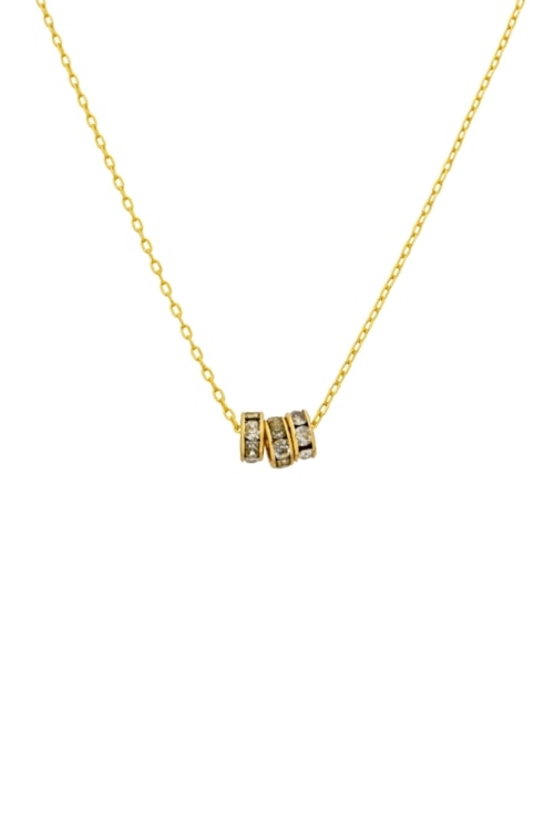 COLAR CORRENTE MINI INSPIRAÇÃO COM PINGENTE TRIPLO CRAVEJADO BANHADO OURO CO856-O