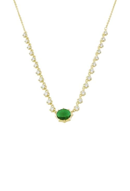 COLAR CRAVEJADO COM PEDRA ESMERALDA OURO CO899-O