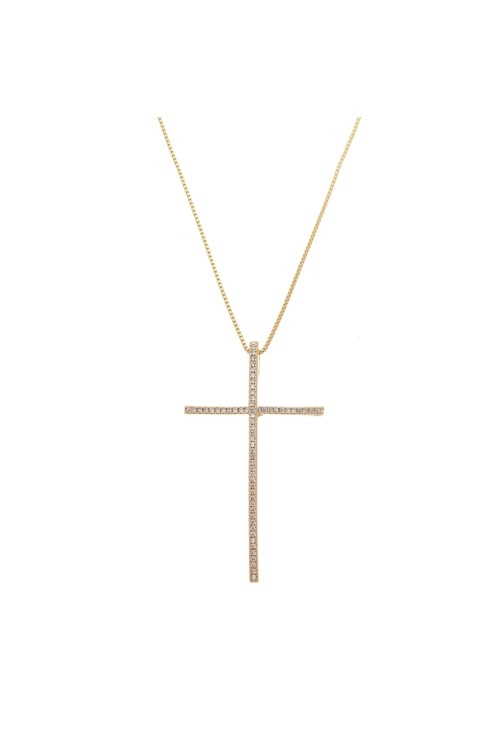 COLAR CRUCIFIXO PALITO CRAVEJADO NO OURO PG008-O