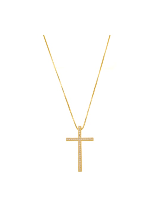 COLAR CRUZ CRAVEJADA NO OURO CO293-O