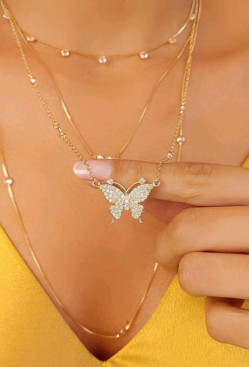 COLAR DE BORBOLETA CRAVEJADA COM PONTOS DE LUZ CO542-O