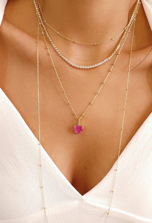 COLAR DE CORAÇÃO COM PEDRA FÚCSIA FUSION CO499-O COLAR DE CORAÇÃO COM PEDRA FÚCSIA FUSION CO499-O