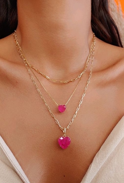 COLAR DE CORAÇÃO COM PEDRA FUSION PINK CO534-O
