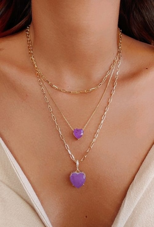 COLAR DE CORAÇÃO COM PEDRA FUSION ULTRA VIOLET CO534-O