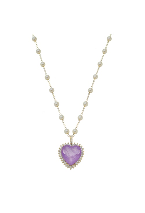 COLAR DE CORAÇÃO COM PEDRA FUSION ULTRA VIOLET E PÉROLA CO482-O