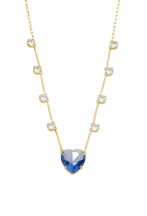 COLAR DE CORAÇÃO TANZANITA E ZIRCÔNIAS CRISTAL CO501-O