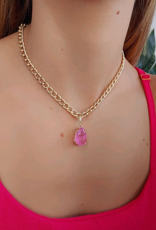 COLAR DE ELOS COM GOTA FÚCSIA FUSION CH213-O