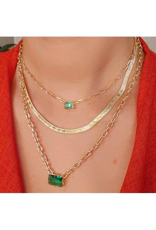 COLAR DE ELOS COM PEDRA TURMALINA PARAIBA CO437-O