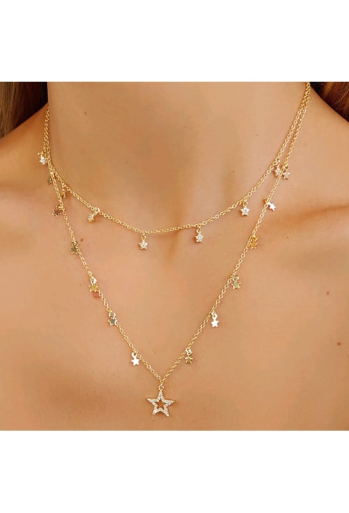 COLAR DE ESTRELAS CRAVEJADO CO458-O