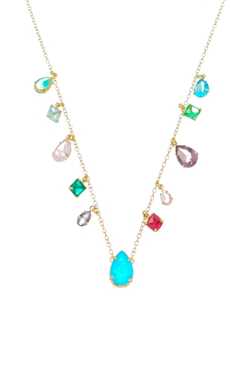 COLAR DE GOTA AZUL TOPÁZIO COM CRISTAIS COLORIDOS CO510-O
