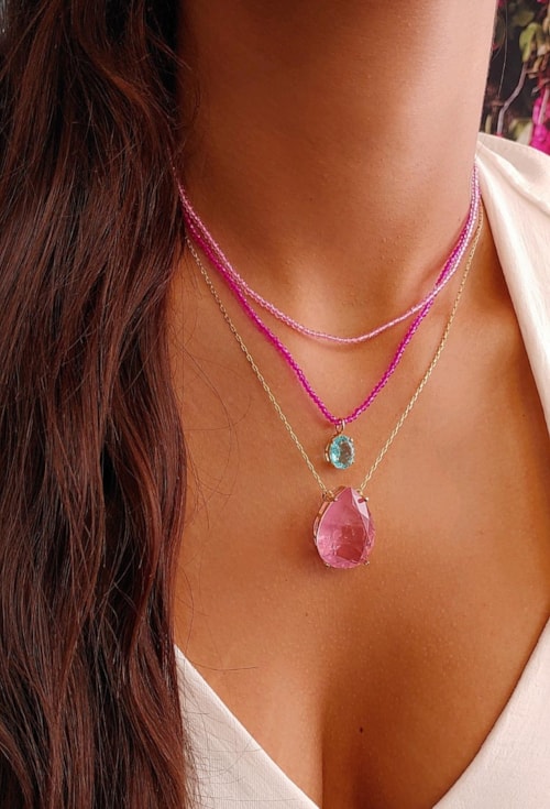 COLAR DE GOTA COM PEDRA KUNZITA FUSION CO505-O