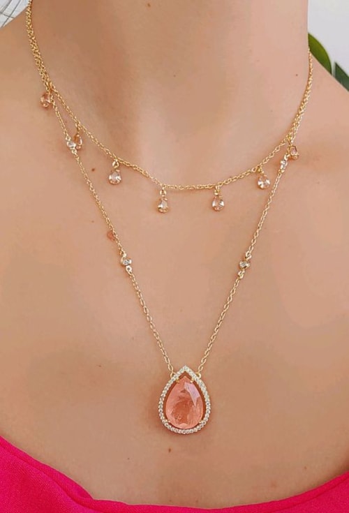 COLAR DE GOTA MORGANITA FUSION CRAVEJADA COM CRISTAIS CO509-O