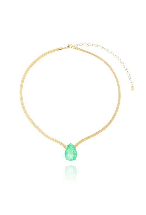 COLAR DE GOTA PARAÍBA VERDE FUSION NA CORRENTE DE FITA CH180-O