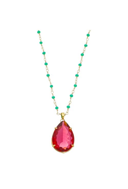 COLAR DE GOTA RUBELITA E CRISTAIS TURQUESA CO507-O COLAR DE GOTA RUBELITA E CRISTAIS TURQUESA CO507-O