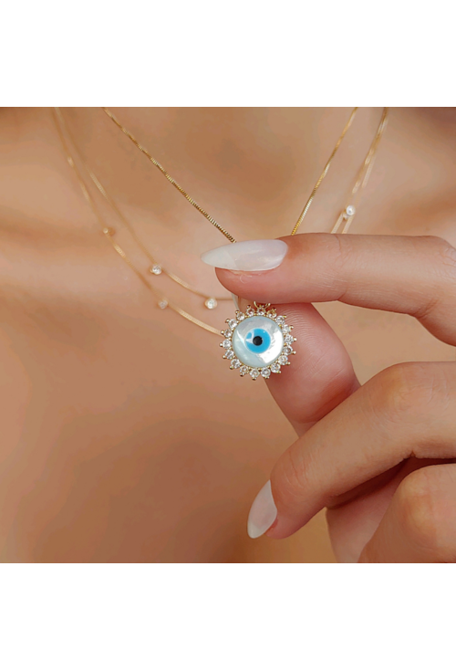 COLAR DE OLHO GREGO COM ZIRCÔNIA  CRISTAL CO402-O