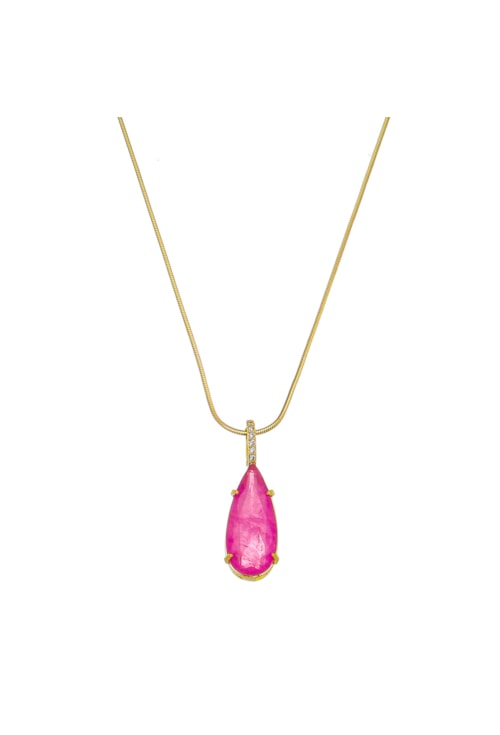 COLAR DE PEDRA FUSION GOTA FÚCSIA CO483-O