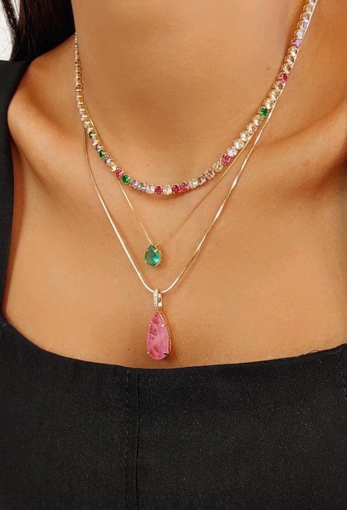 COLAR DE PEDRA FUSION GOTA KUNZITA CO483-O