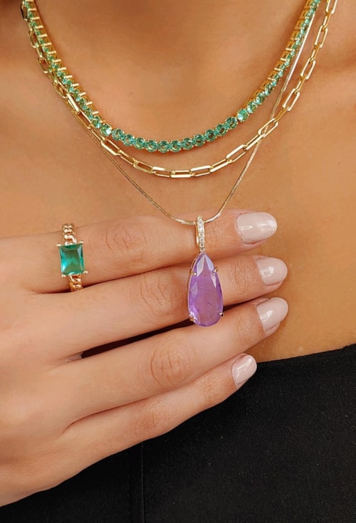 COLAR DE PEDRA FUSION GOTA ULTRA VIOLET CO483-O