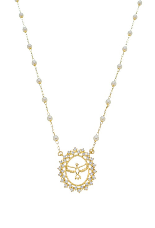 COLAR DE PÉROLAS COM ESPÍRITO SANTO CRAVEJADO CO516-O COLAR DE PÉROLAS COM ESPÍRITO SANTO CRAVEJADO CO516-O