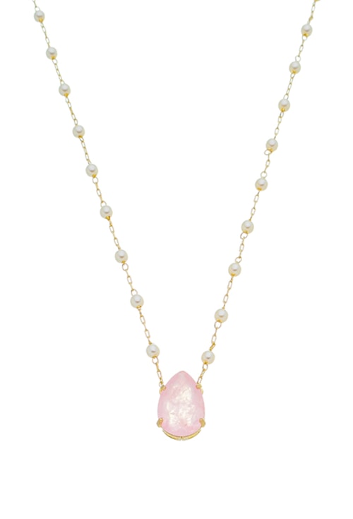 COLAR DE PÉROLAS COM GOTA KUNZITA FUSION CO525-O COLAR DE PÉROLAS COM GOTA KUNZITA FUSION CO525-O