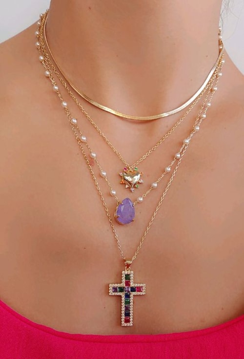 COLAR DE PÉROLAS COM GOTA ULTRA VIOLET FUSION CO525-O