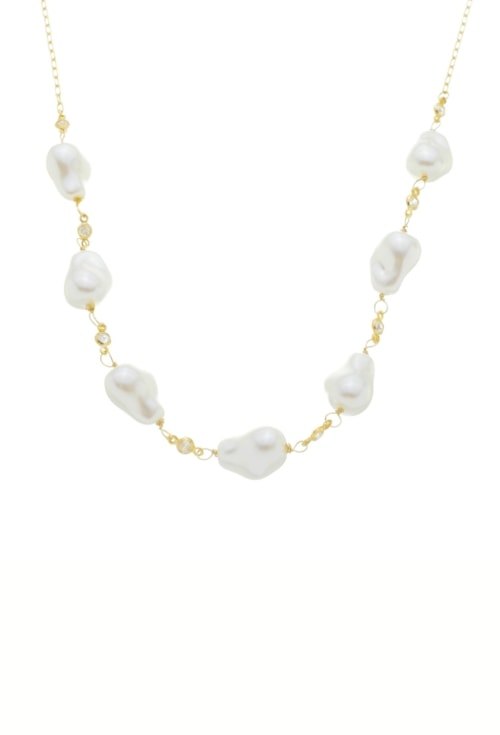 COLAR DE PÉROLAS ORGÂNICAS E ZIRCÔNIA NO OURO CO658-O COLAR DE PÉROLAS ORGÂNICAS E ZIRCÔNIA NO OURO CO658-O