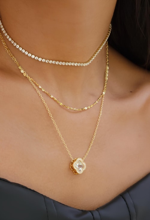 COLAR DE TREVO COM ZIRCÔNIA NO OURO CO623-O