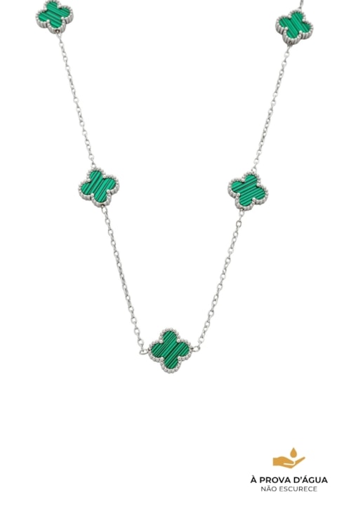 COLAR DE TREVO MALAQUITA INOX CO767-A