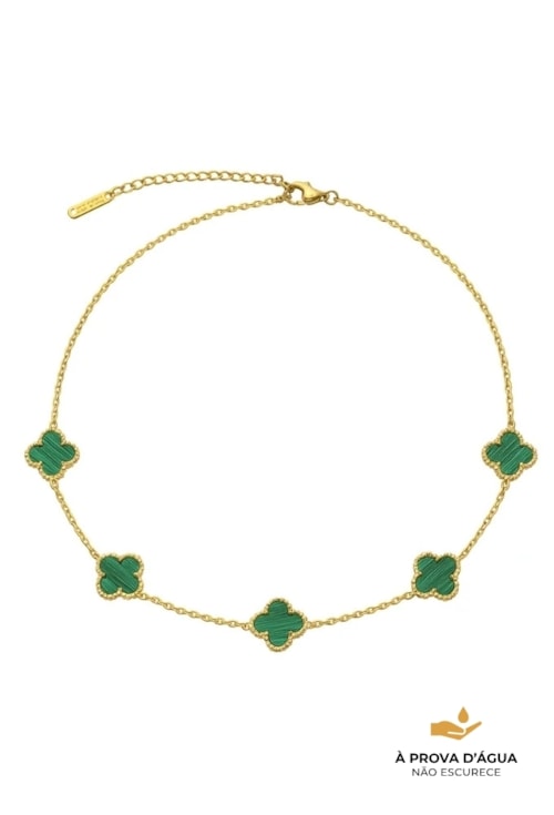 COLAR DE TREVO MALAQUITA INOX DOURADO CO767-AD