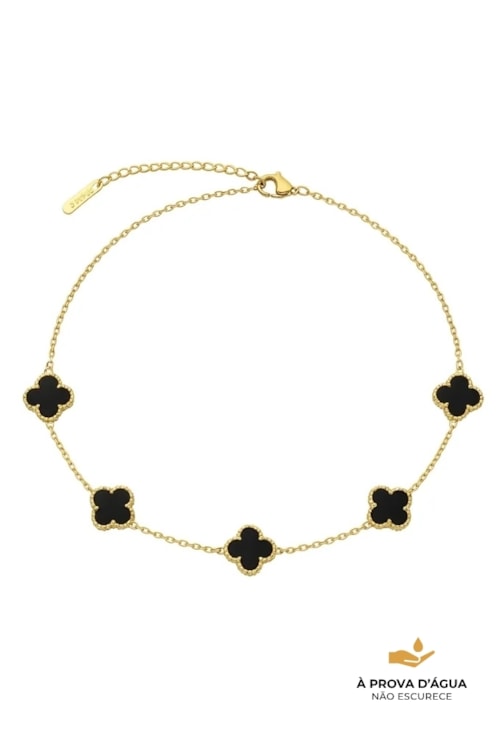 COLAR DE TREVO ÔNIX INOX DOURADO CO767-AD