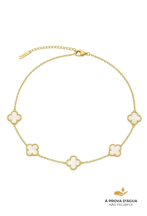 COLAR DE TREVO PEROLADO INOX DOURADO CO767-AD